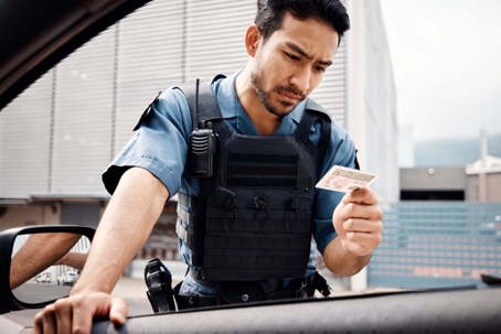 policeman holding one drug packet